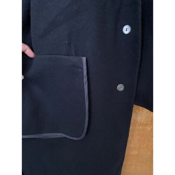 Saks Fifth Ave Fleurette 100% Cashmere Black Long Trench Over Coat Sz M 8 10 - Picture 7 of 8